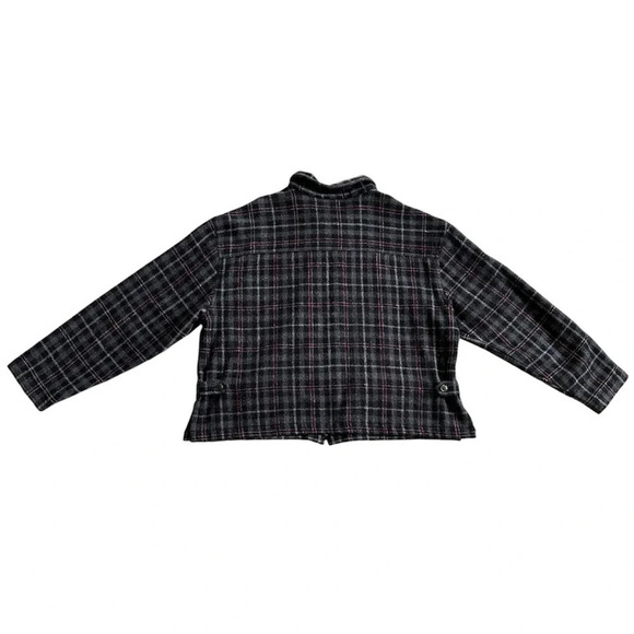 Vintage 90s Plaid Wool Blend Jacket Burgundy Gray Zip Up Size XL Boxy - Picture 3 of 8
